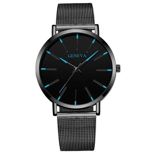 Montre en maille élégante bleue et noire