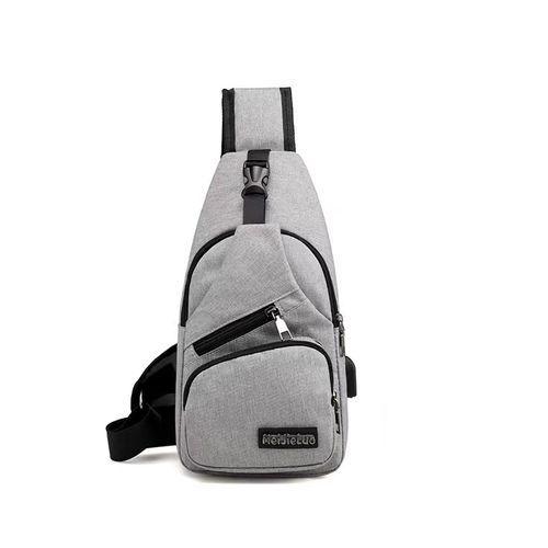 Casual Shoulder Sports Sling Chest Bag Crossbody Bag USB Interface-Gray