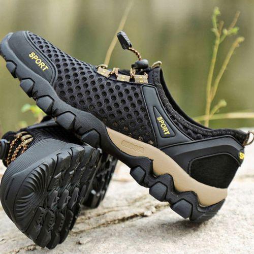 Mens Sneakers Outdoor Hiking Mesh Fabric Non-slip Sports Breathable Shoes Black