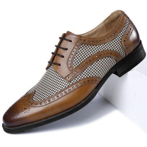 Men's Formal Wedding Corporate Lace Up Patchwork Color Shoes Brown