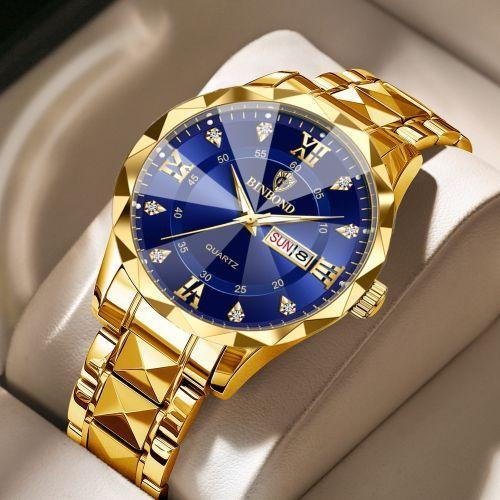 BINBOND Men's Quartz Steel Band Watch With Waterproof Night Light And Anti Drop Glass Watch-golden