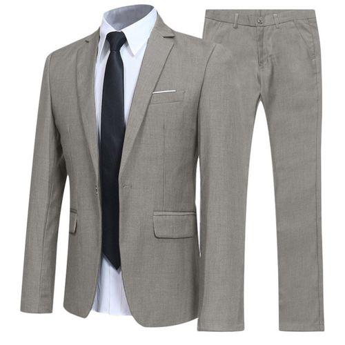 Costume 2 pièces + cravate noire pour homme (gris clair)