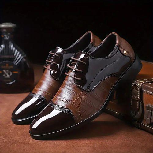 Hommes Formelle Mariage Entreprise Chaussures En Cuir Lacets Patchwork Couleur Marron