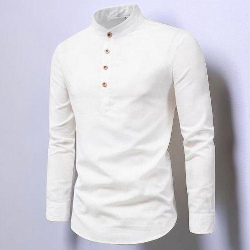Berrykey Men's Stand Collar Casual Vintage Shirts - White